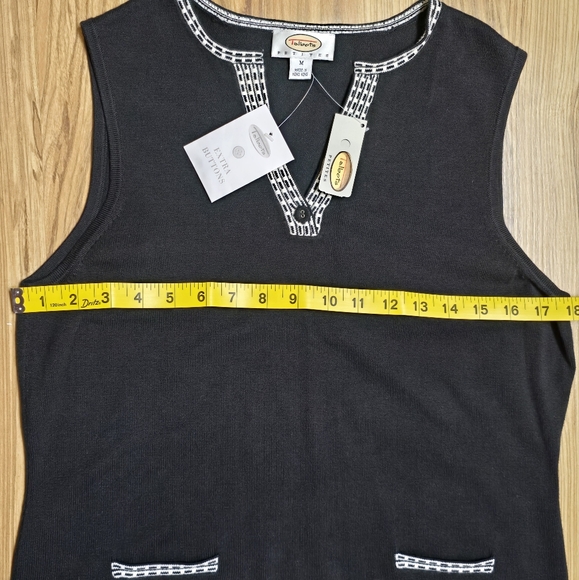 NWT Talbots Petites Sleeveless V-Neck Black Sweater White Accents Size M - Picture 5 of 6